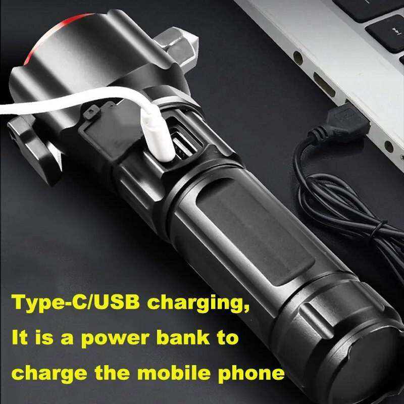 Multi-functional Rechargeable High Power LED Flashlight with Emergency Hammer