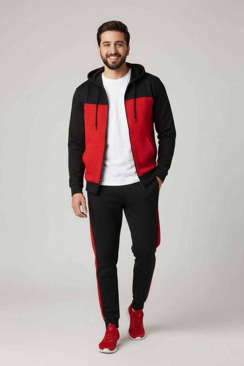 Winter 3Pcs Men Cotton Fleece Plain Zipper Track Suits