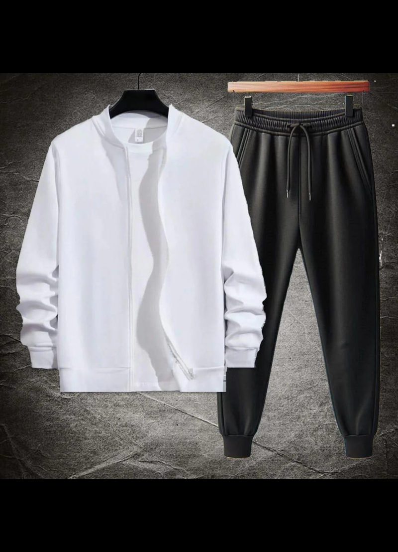 Winter 3Pcs Men Cotton Fleece Plain Zipper Track Suits