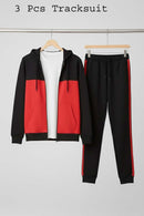 Winter 3Pcs Men Cotton Fleece Plain Zipper Track Suits