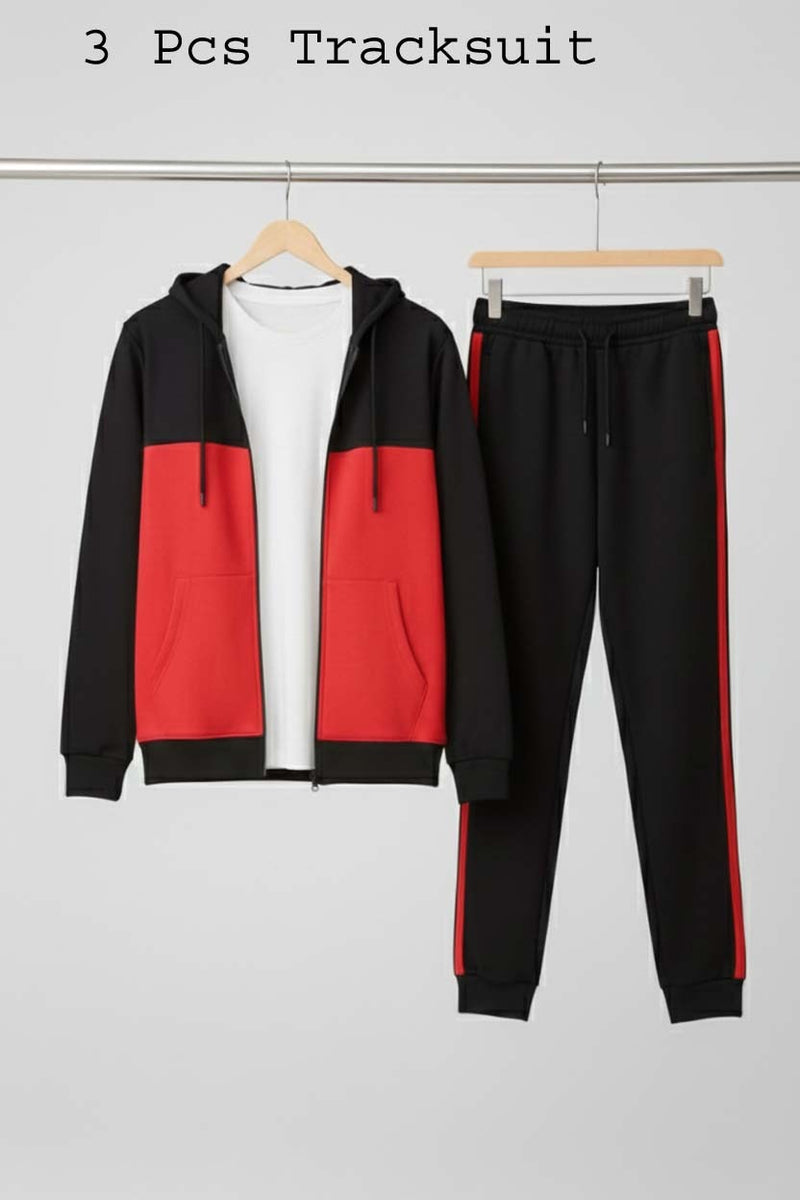 Winter 3Pcs Men Cotton Fleece Plain Zipper Track Suits
