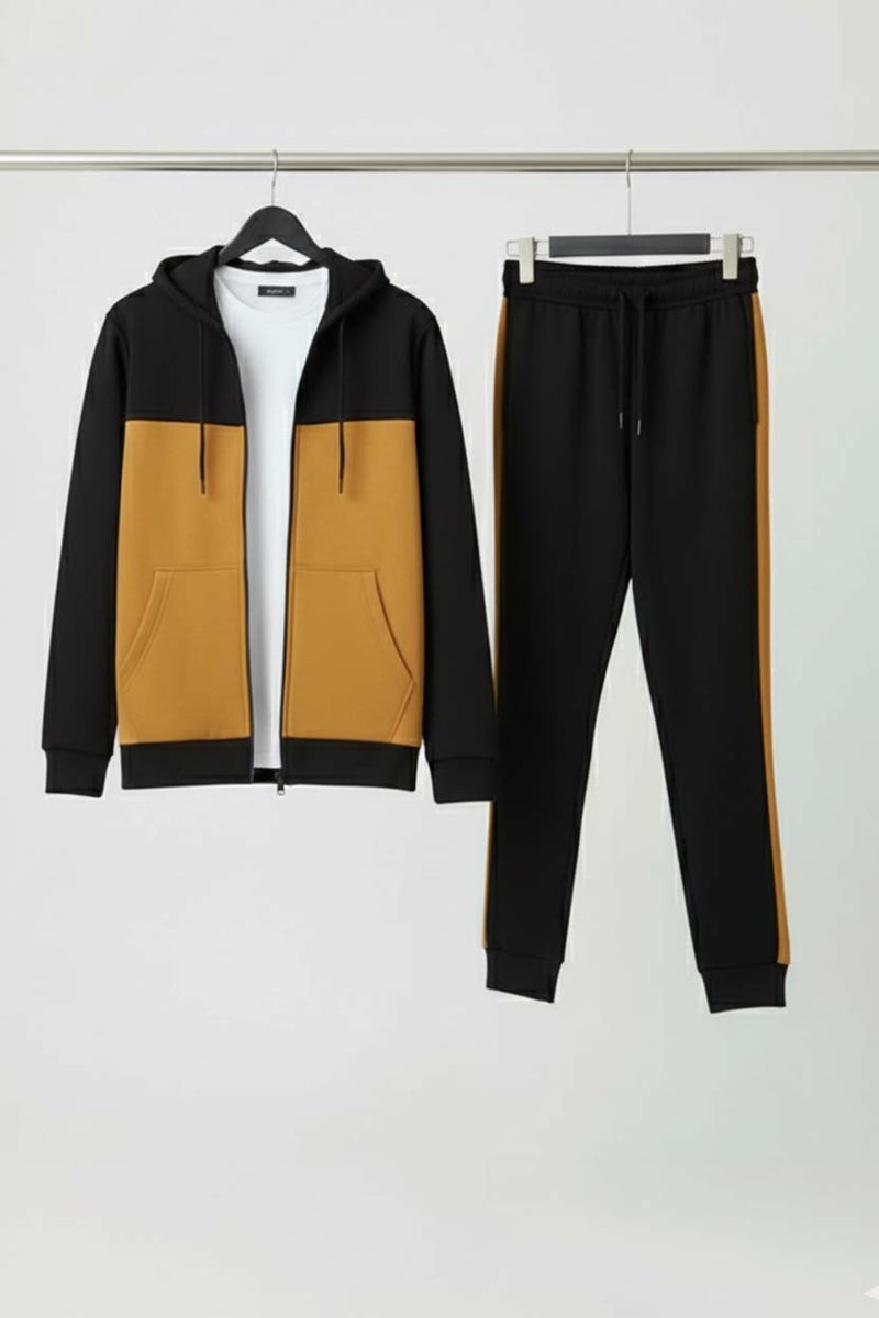 Winter 3Pcs Men Cotton Fleece Plain Zipper Track Suits