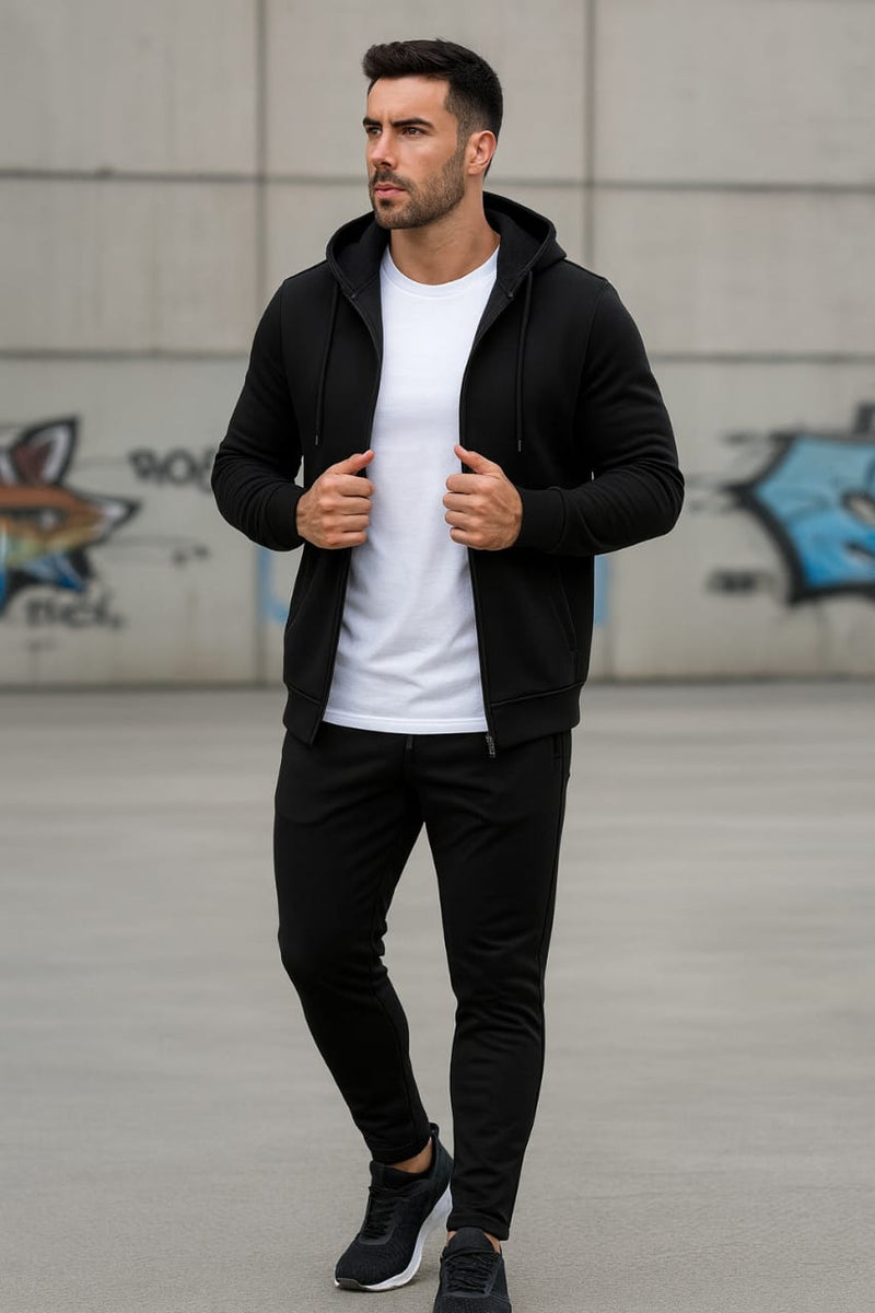Winter 3Pcs Men Cotton Fleece Plain Zipper Track Suits