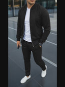 Winter 3Pcs Men Cotton Fleece Plain Zipper Track Suits